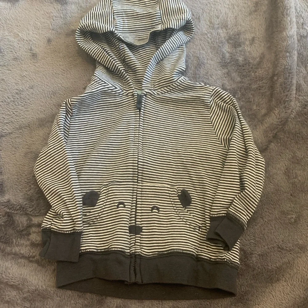 Carter's Black and White Striped Hoodie with Bear Face
